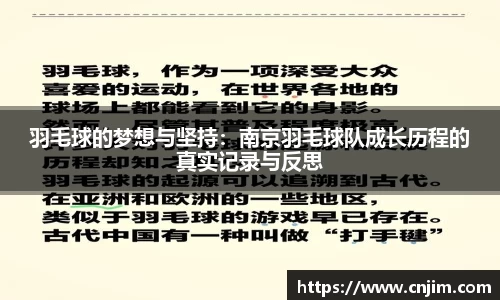 羽毛球的梦想与坚持：南京羽毛球队成长历程的真实记录与反思